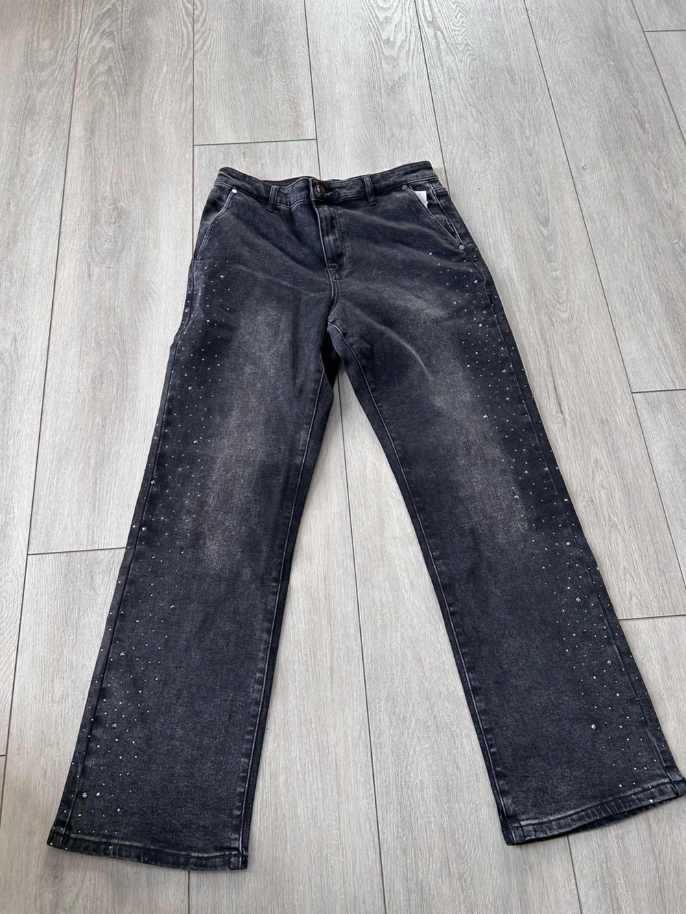 Tribal Brooke High Rise Girlfriend Studded Super Straight Jeans Jewel Grey Wash